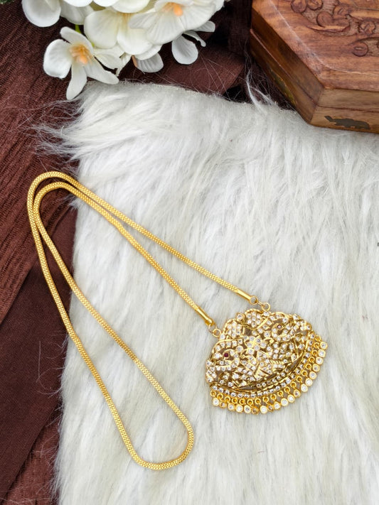 Women Impone Stone Dollar Chain with Gold Plated Finish