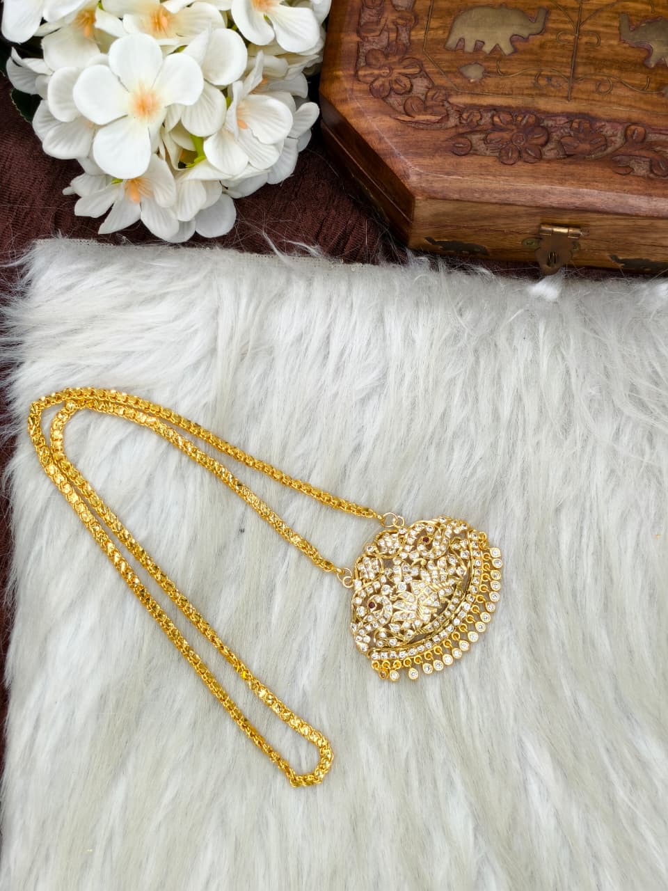 Women Impone Stone Dollar Chain with Gold Plated Finish