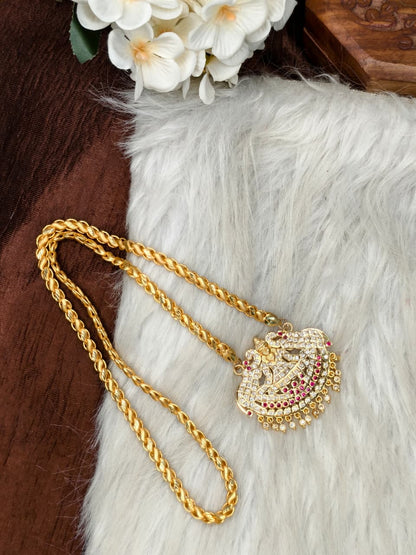 Women Impone Stone Dollar Chain with Gold Plated Finish