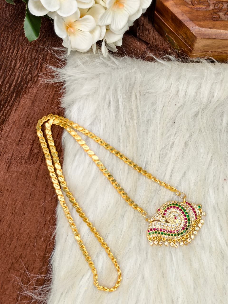 Women Impone Stone Dollar Chain with Gold Plated Finish