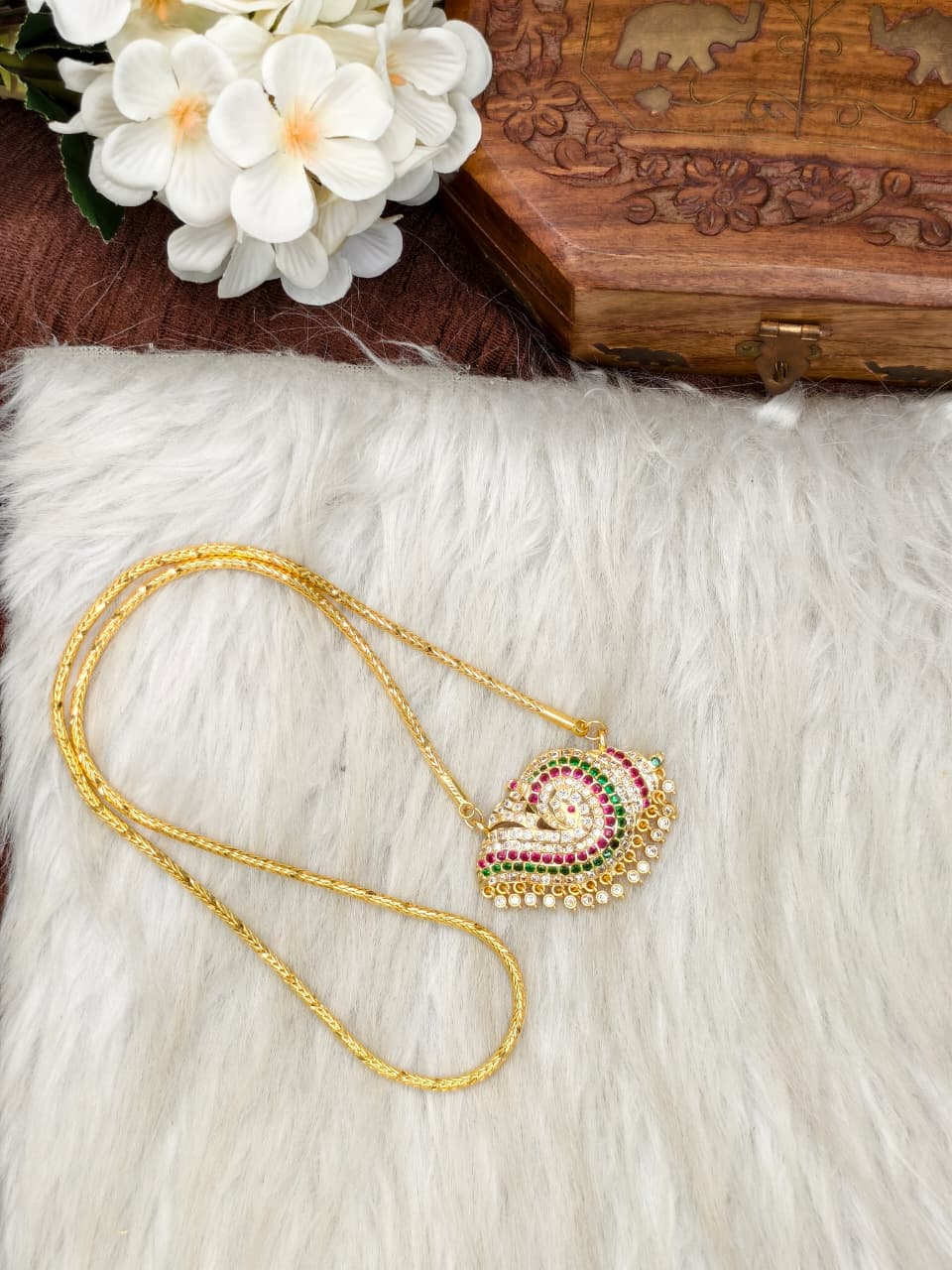 Women Impone Stone Dollar Chain with Gold Plated Finish