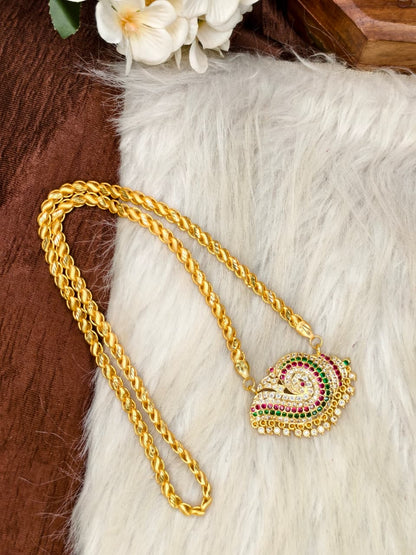 Women Impone Stone Dollar Chain with Gold Plated Finish