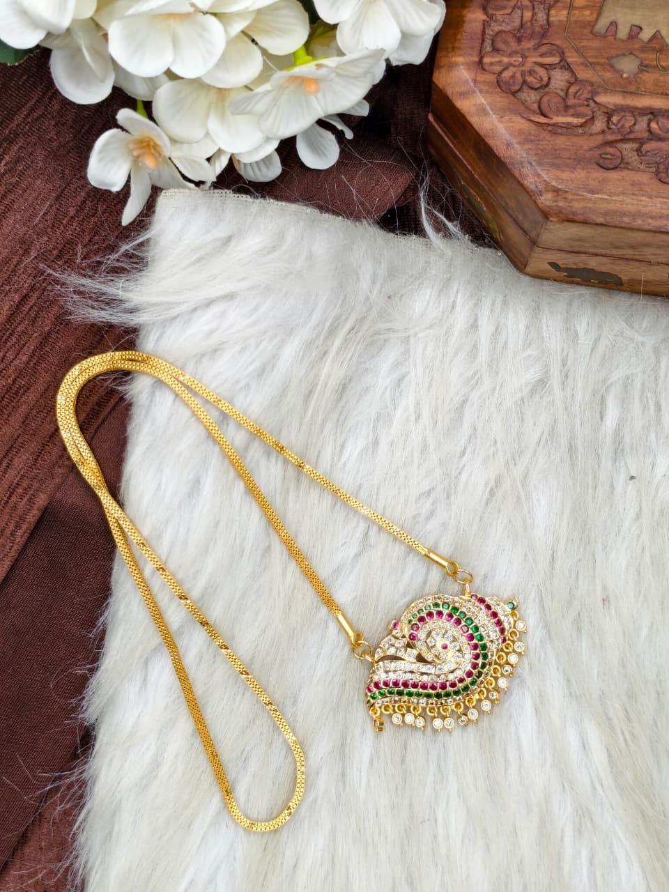 Women Impone Stone Dollar Chain with Gold Plated Finish