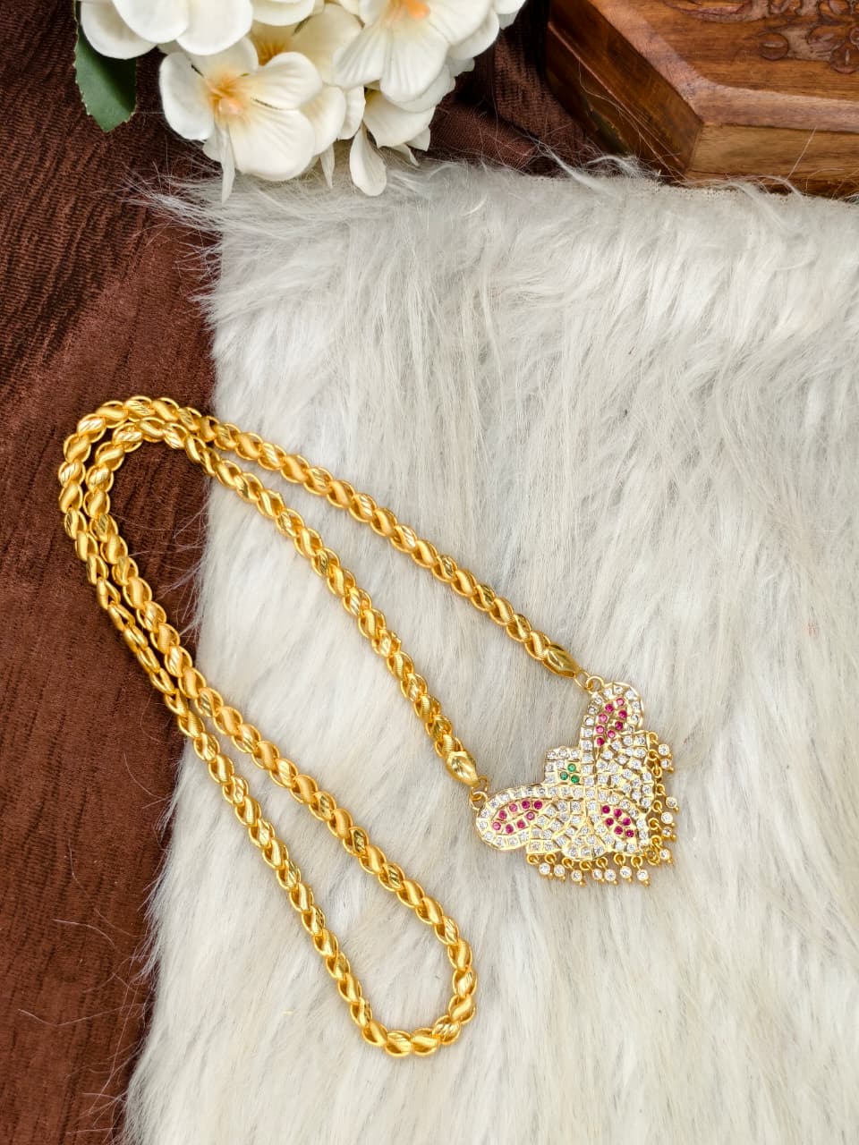 Women Impone Stone Dollar Chain with Gold Plated Finish