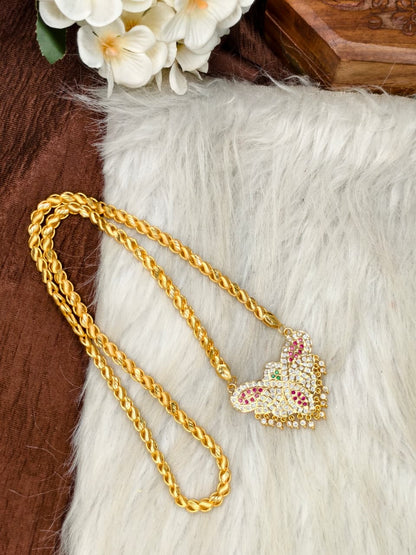 Women Impone Stone Dollar Chain with Gold Plated Finish
