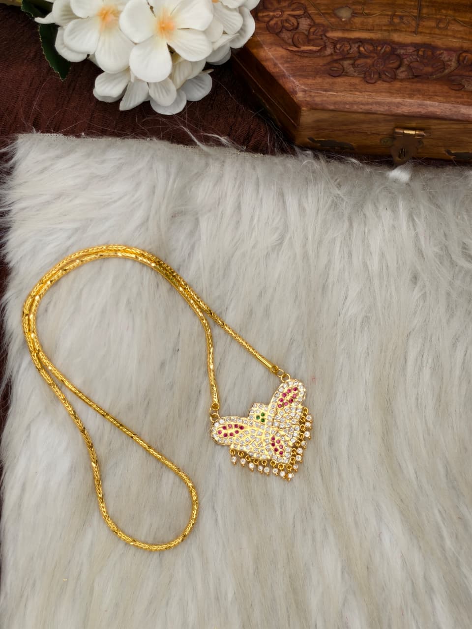 Women Impone Stone Dollar Chain with Gold Plated Finish