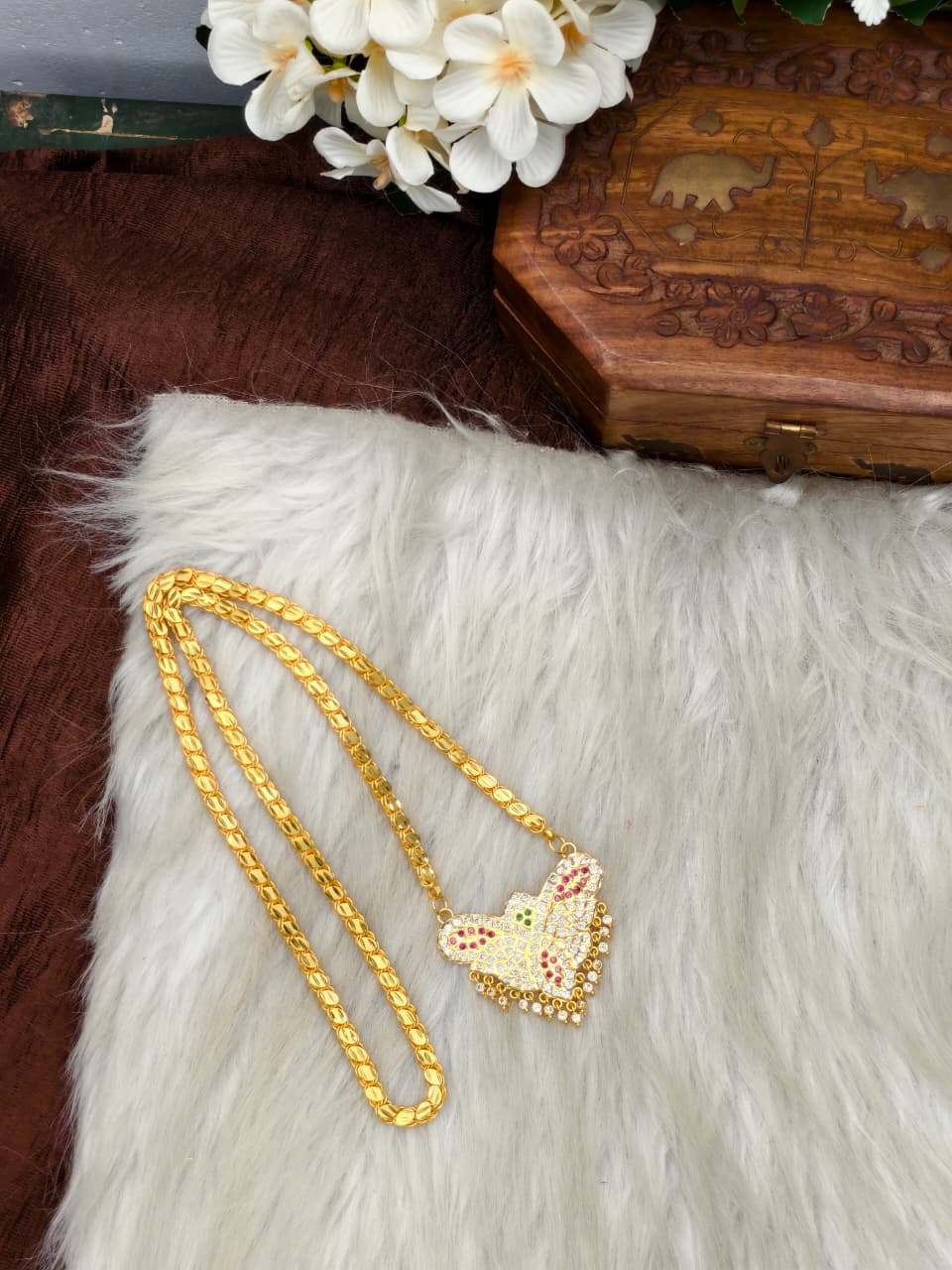 Women Impone Stone Dollar Chain with Gold Plated Finish