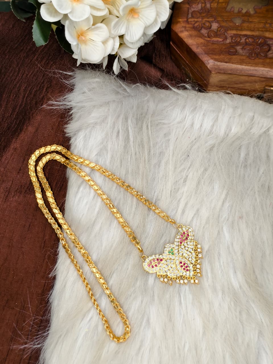 Women Impone Stone Dollar Chain with Gold Plated Finish