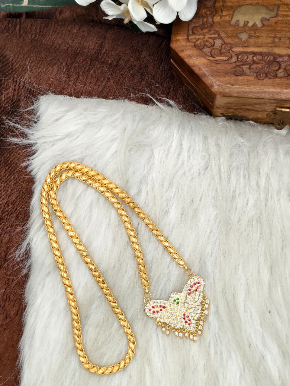 Women Impone Stone Dollar Chain with Gold Plated Finish