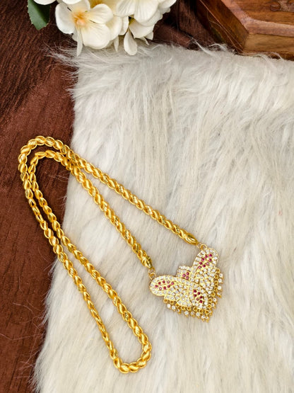 Women Impone Stone Dollar Chain with Gold Plated Finish