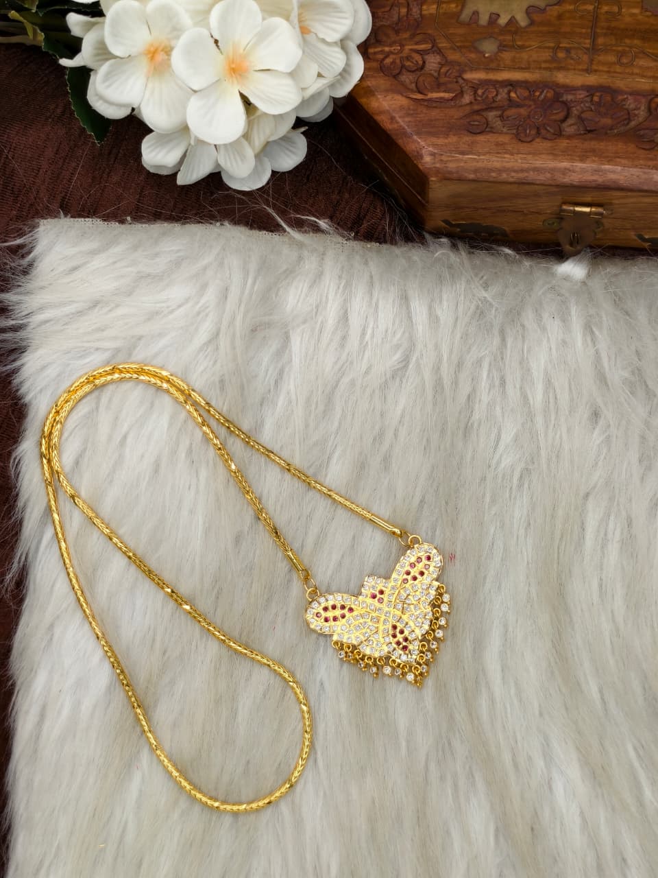 Women Impone Stone Dollar Chain with Gold Plated Finish