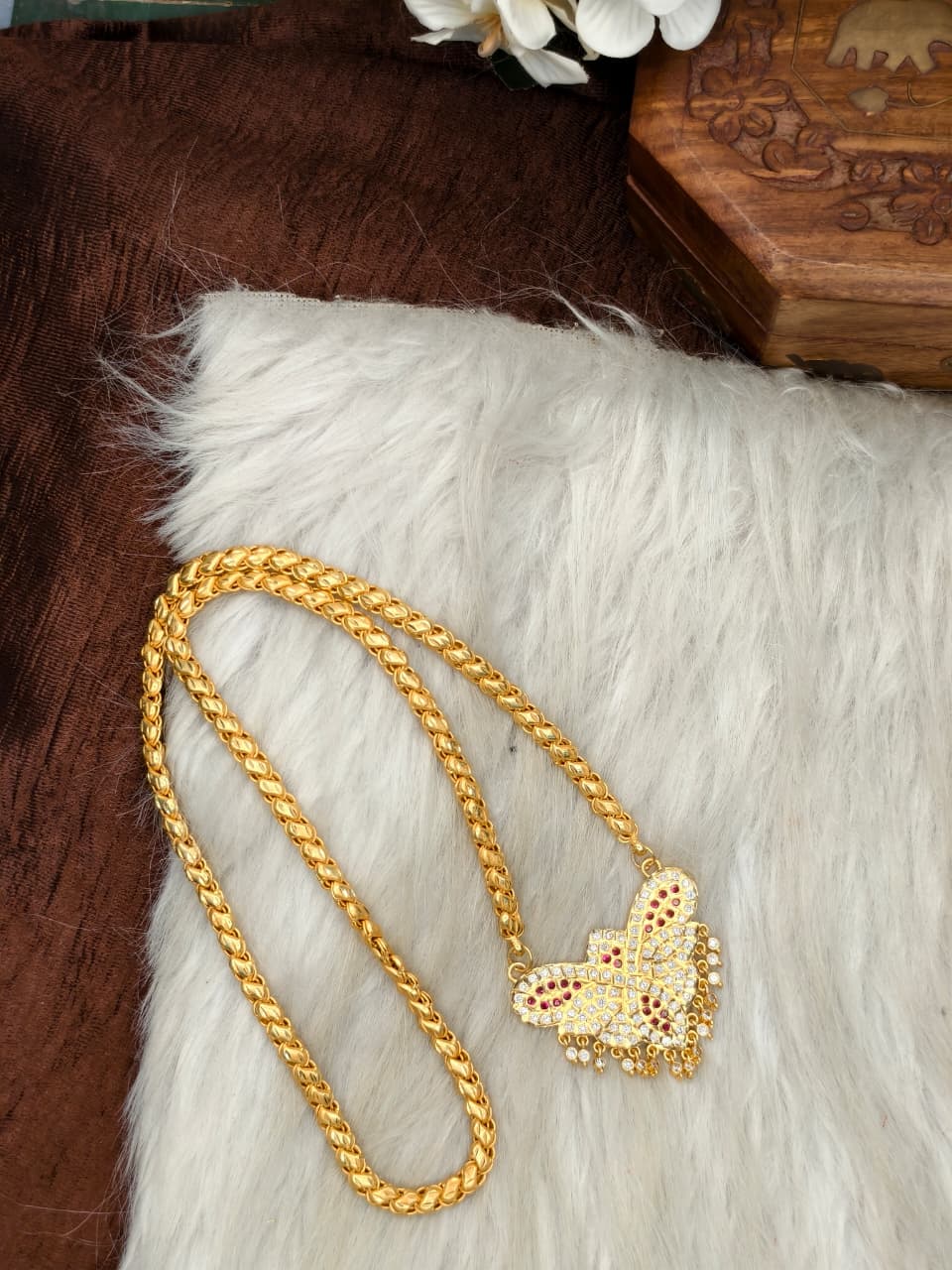 Women Impone Stone Dollar Chain with Gold Plated Finish