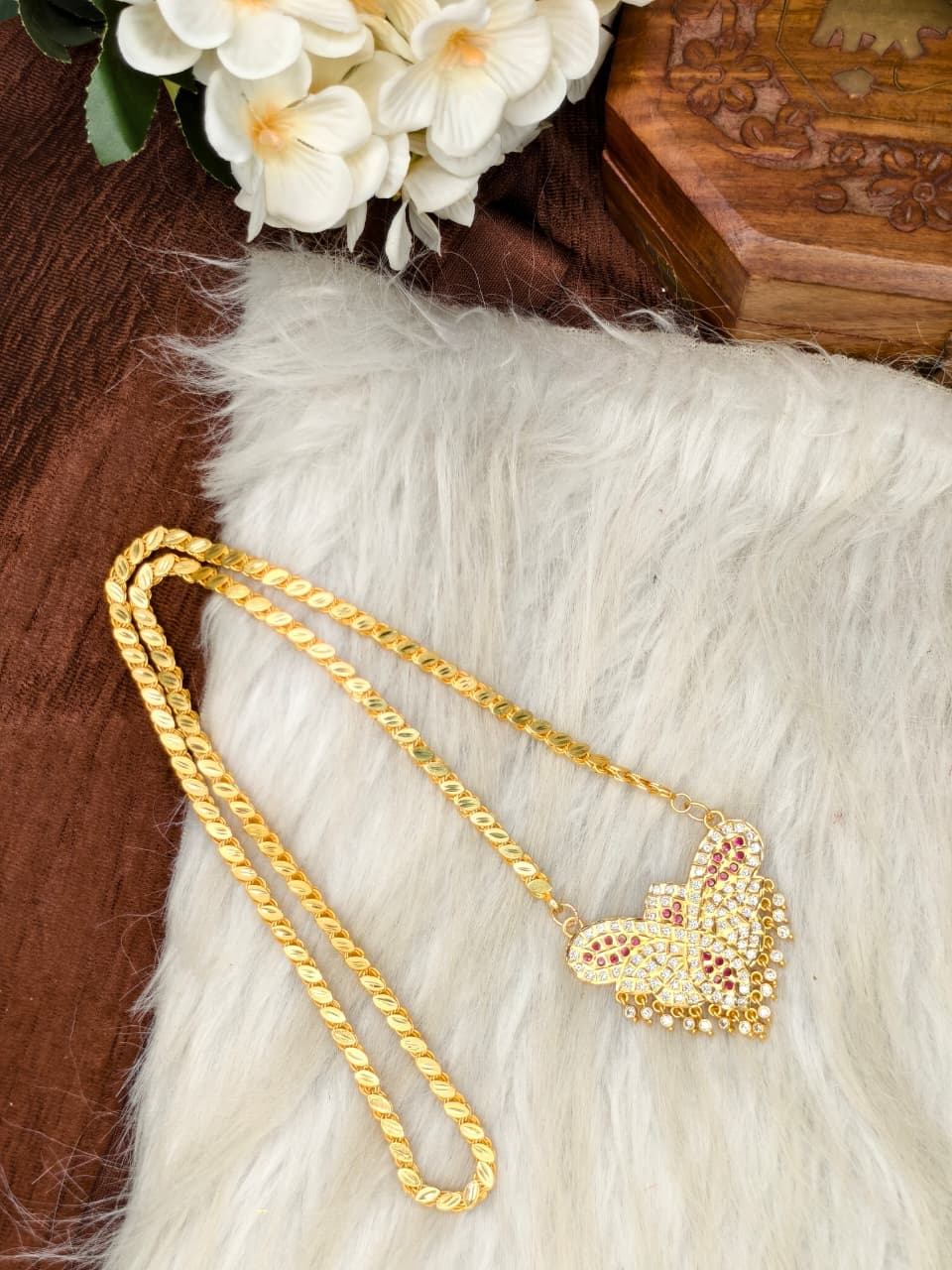 Women Impone Stone Dollar Chain with Gold Plated Finish