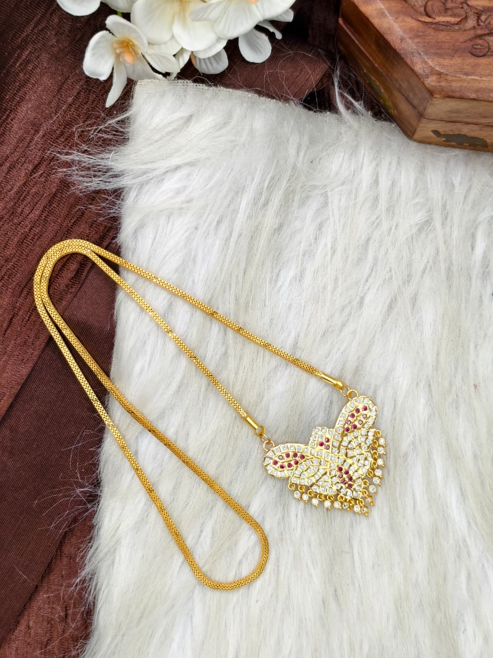 Women Impone Stone Dollar Chain with Gold Plated Finish