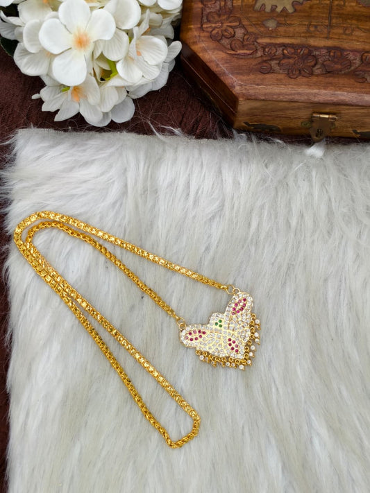 Women Impone Stone Dollar Chain with Gold Plated Finish