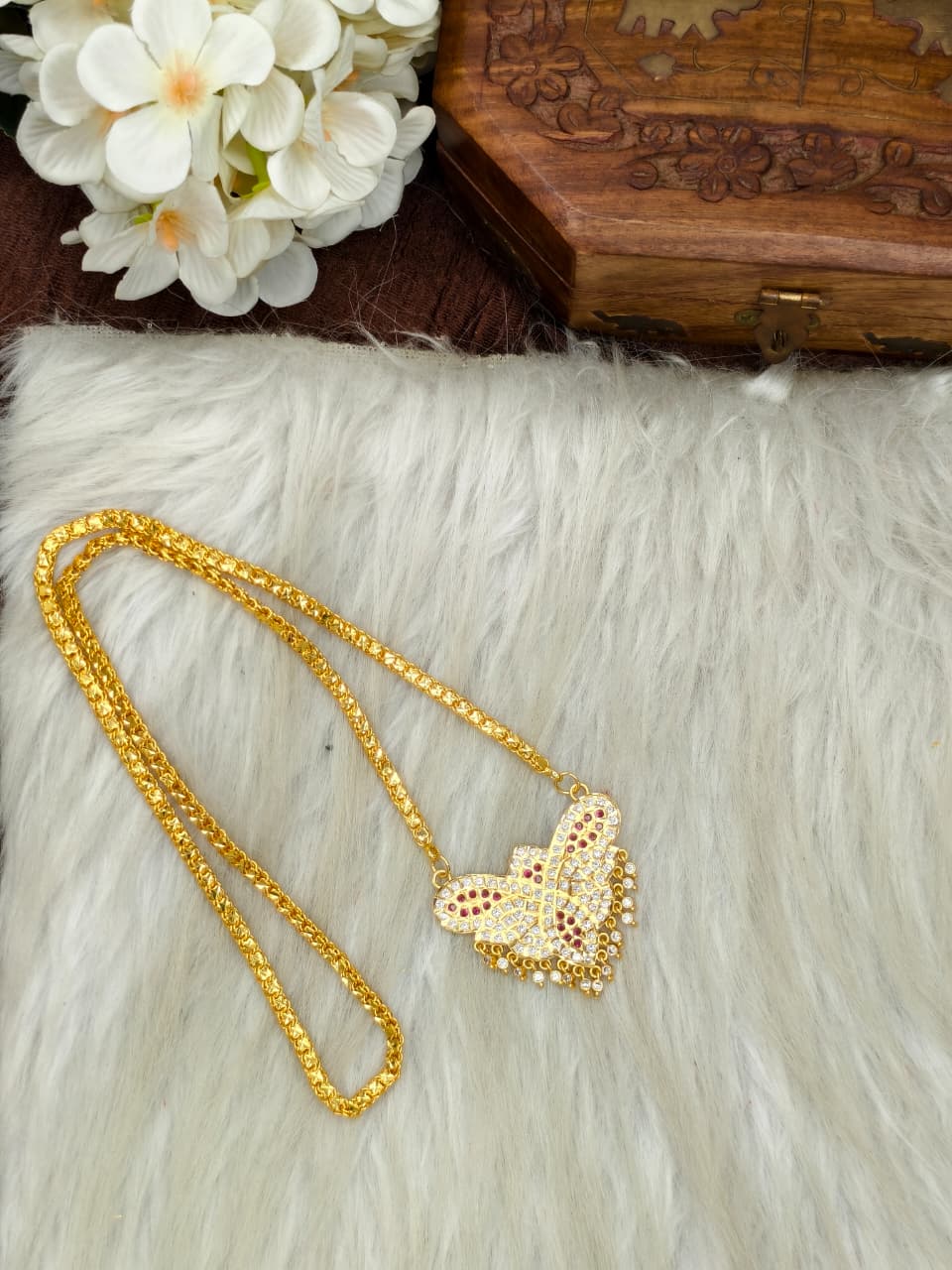 Women Impone Stone Dollar Chain with Gold Plated Finish