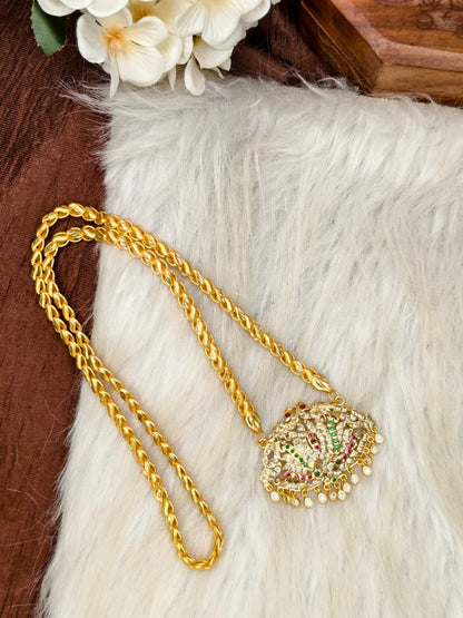 Women Impone Stone Dollar Chain with Gold Plated Finish