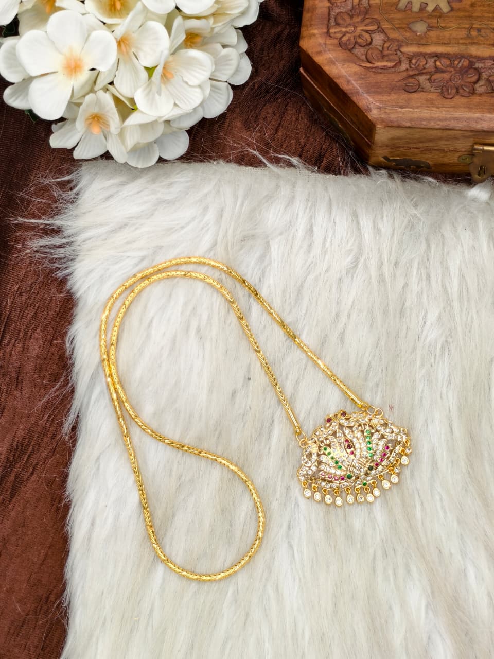 Women Impone Stone Dollar Chain with Gold Plated Finish