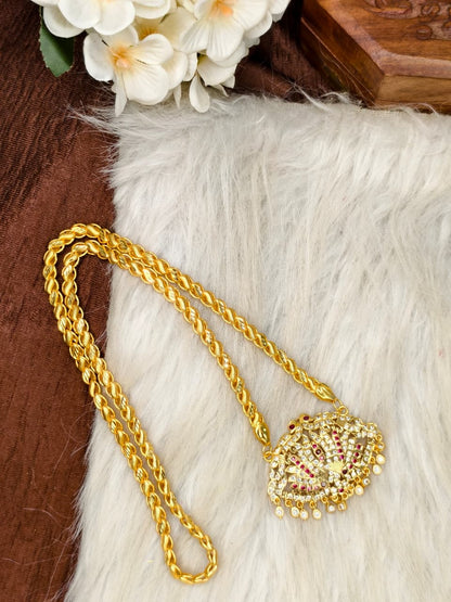 Women Impone Stone Dollar Chain with Gold Plated Finish