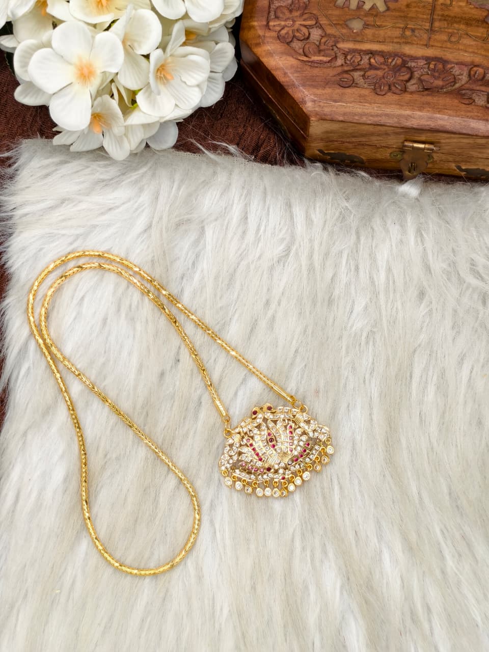 Women Impone Stone Dollar Chain with Gold Plated Finish