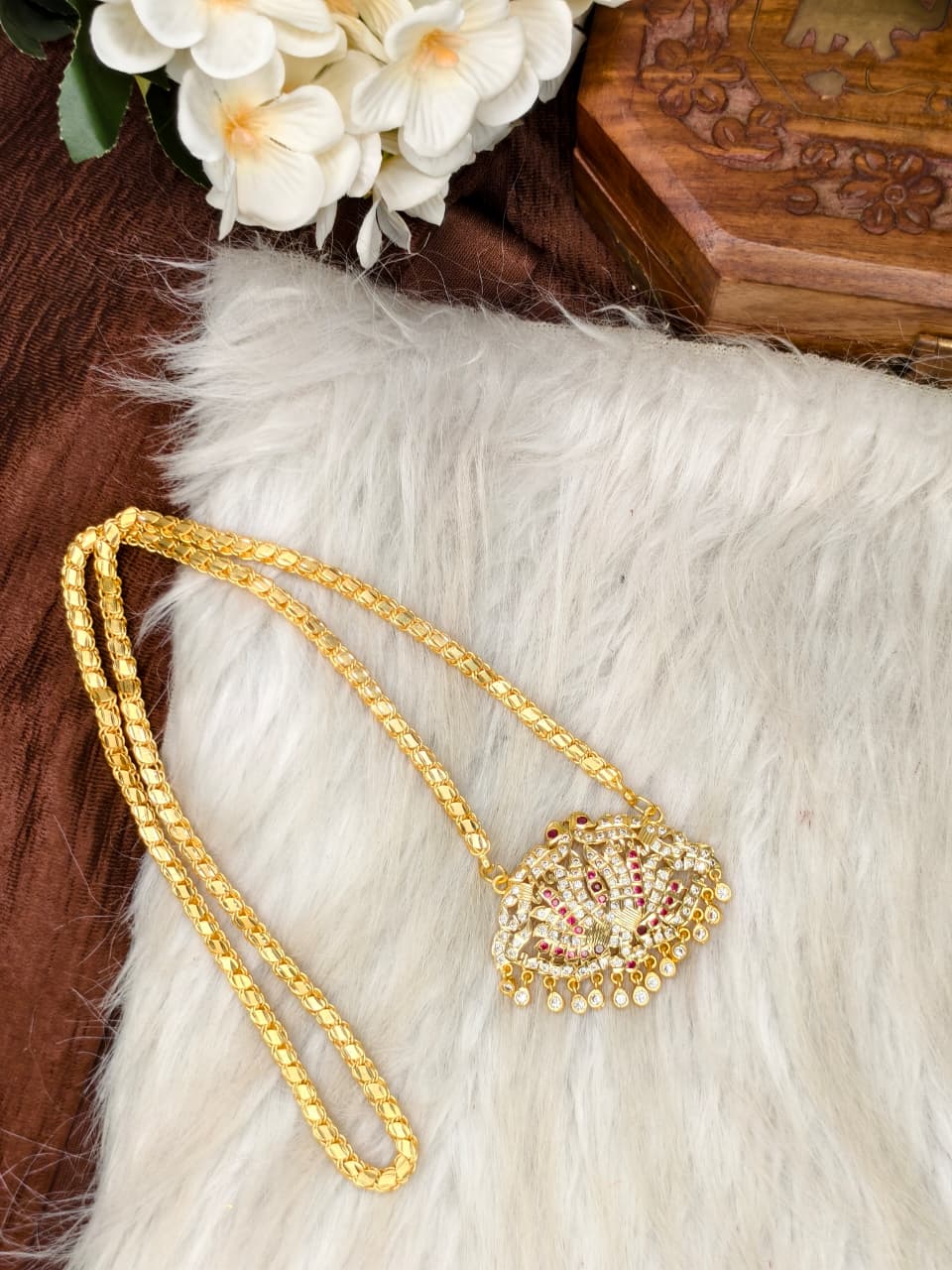Women Impone Stone Dollar Chain with Gold Plated Finish