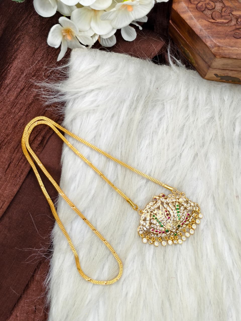 Women Impone Stone Dollar Chain with Gold Plated Finish