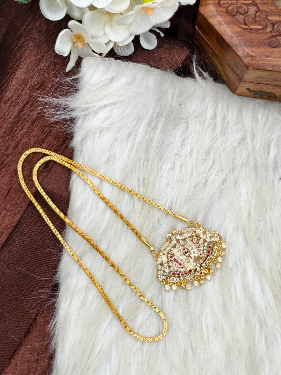 Women Impone Stone Dollar Chain with Gold Plated Finish