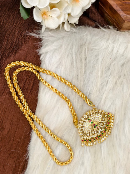 Women Impone Stone Dollar Chain with Gold Plated Finish