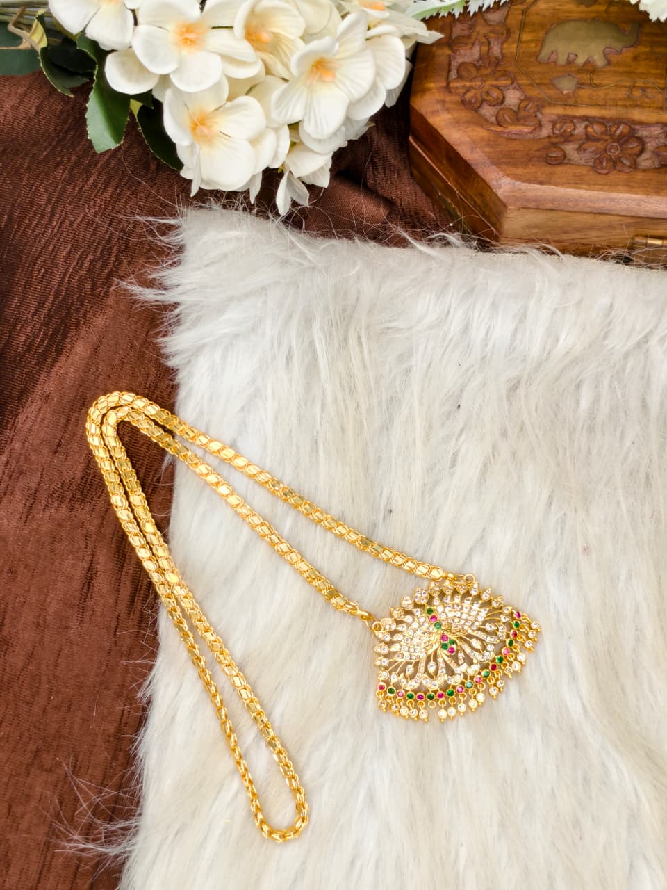 Women Impone Stone Dollar Chain with Gold Plated Finish