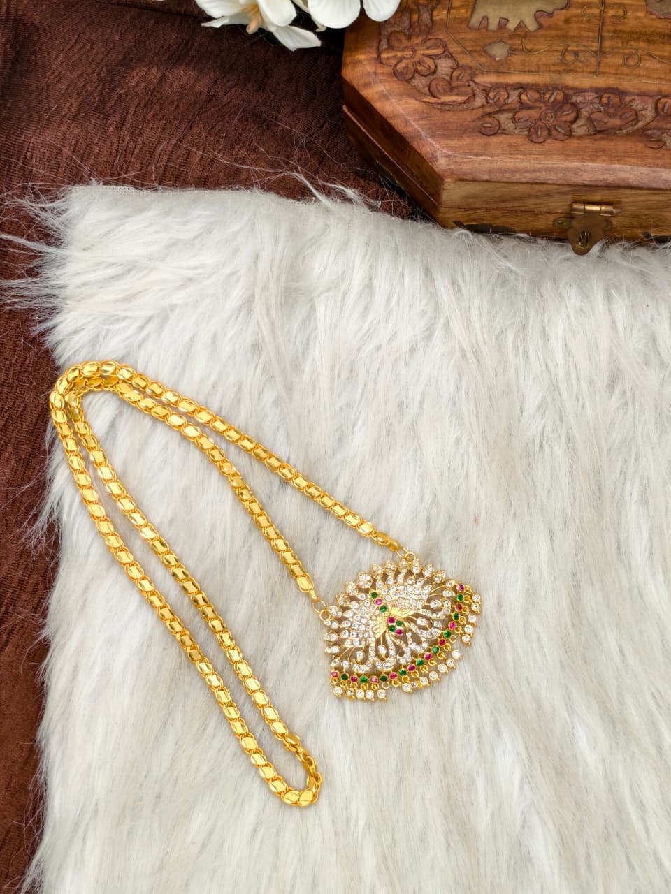 Women Impone Stone Dollar Chain with Gold Plated Finish
