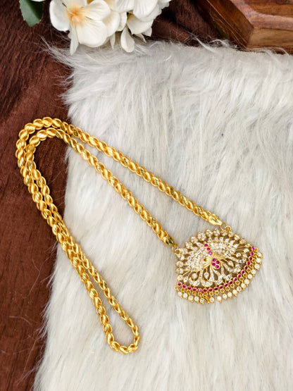 Women Impone Stone Dollar Chain with Gold Plated Finish