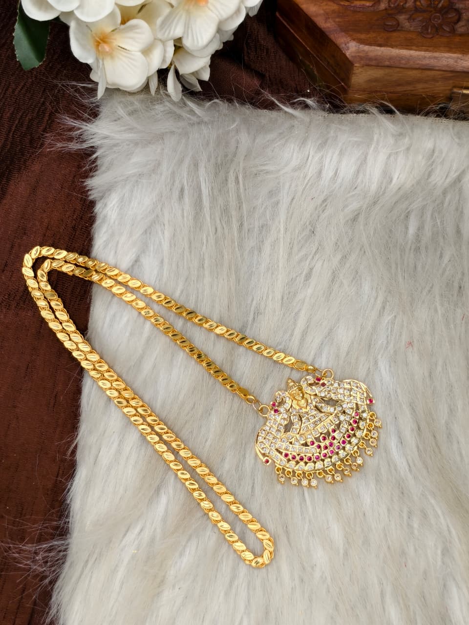 Women Impone Stone Dollar Chain with Gold Plated Finish
