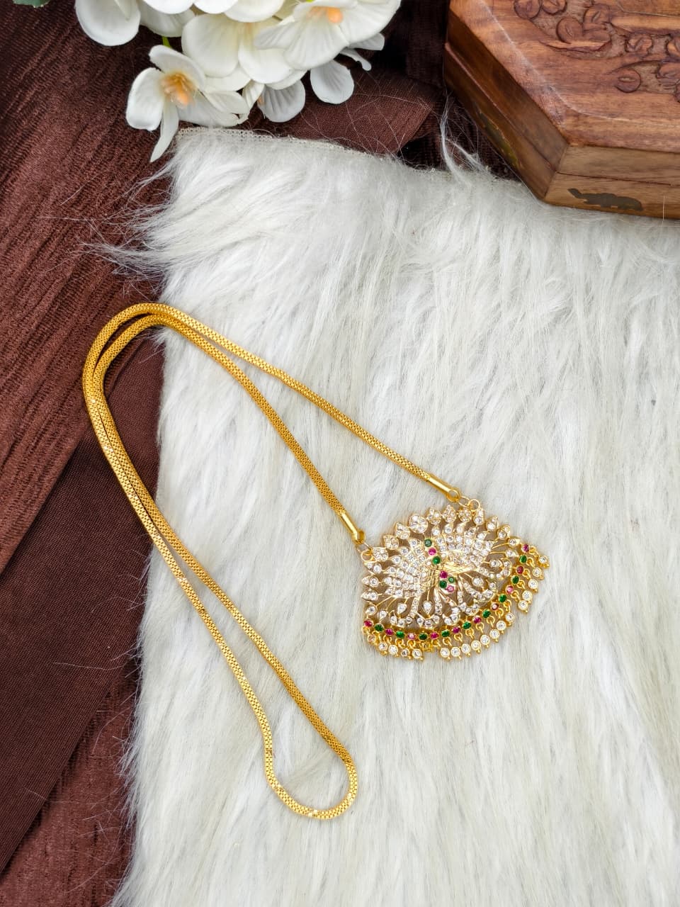 Women Impone Stone Dollar Chain with Gold Plated Finish