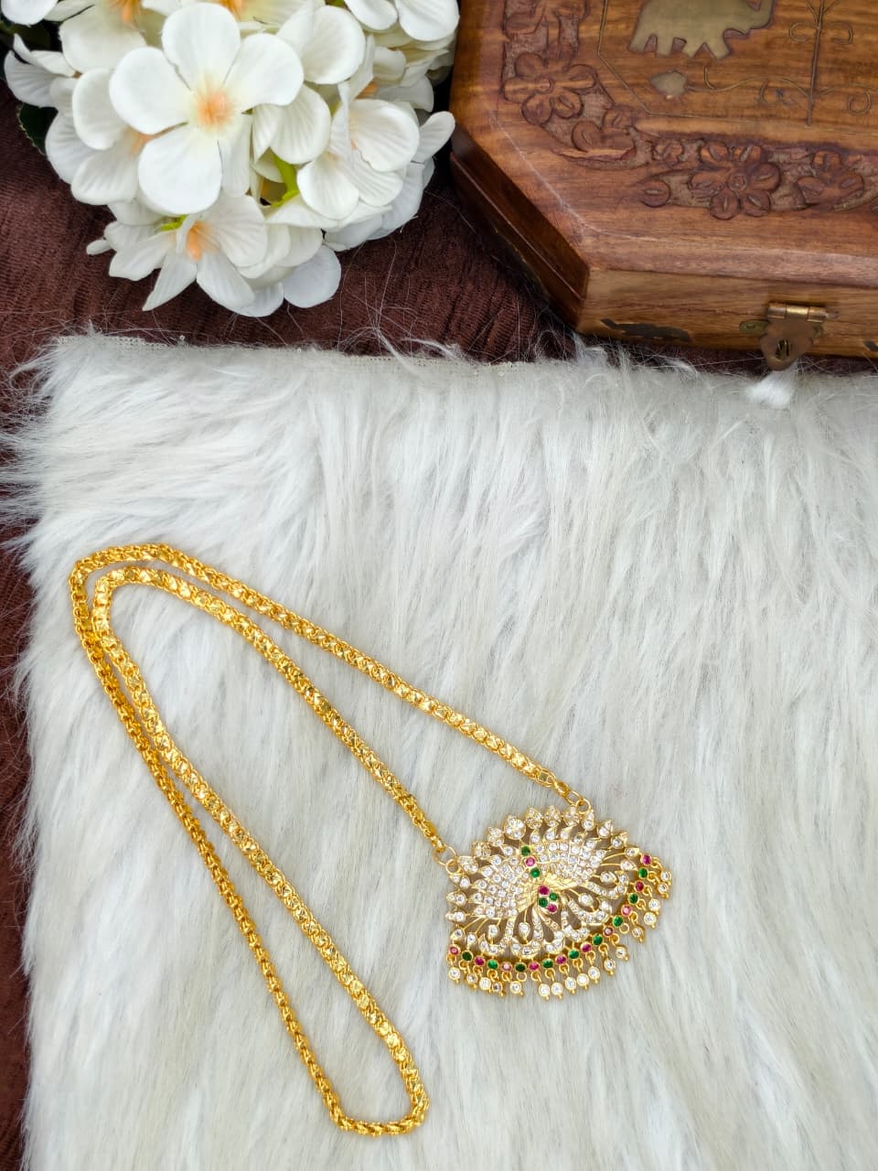 Women Impone Stone Dollar Chain with Gold Plated Finish