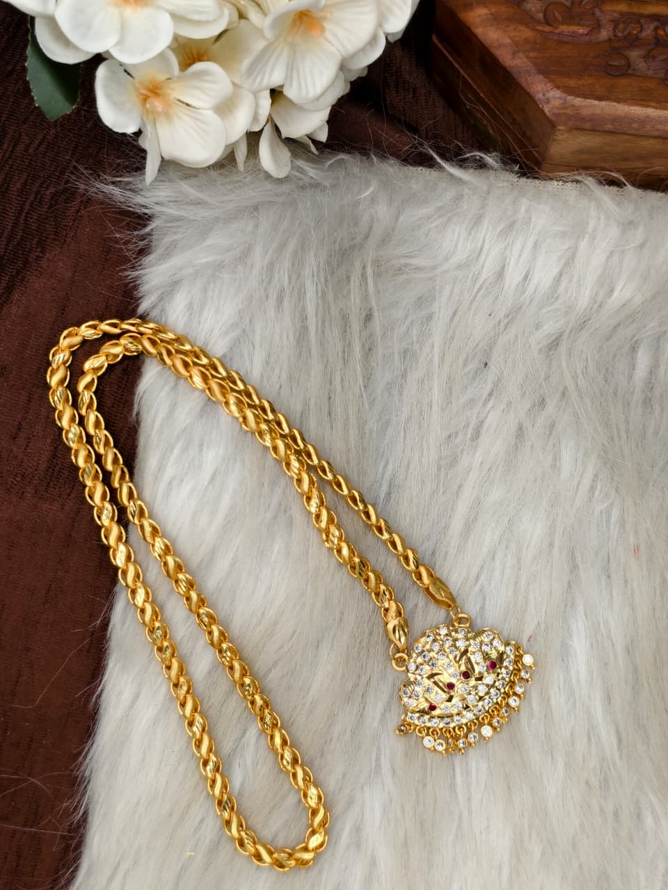 Women Impone Stone Dollar Chain with Gold Plated Finish