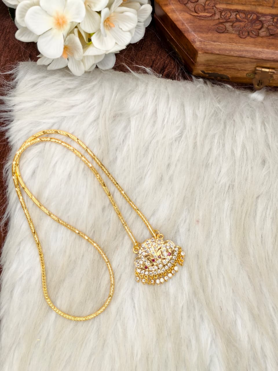 Women Impone Stone Dollar Chain with Gold Plated Finish