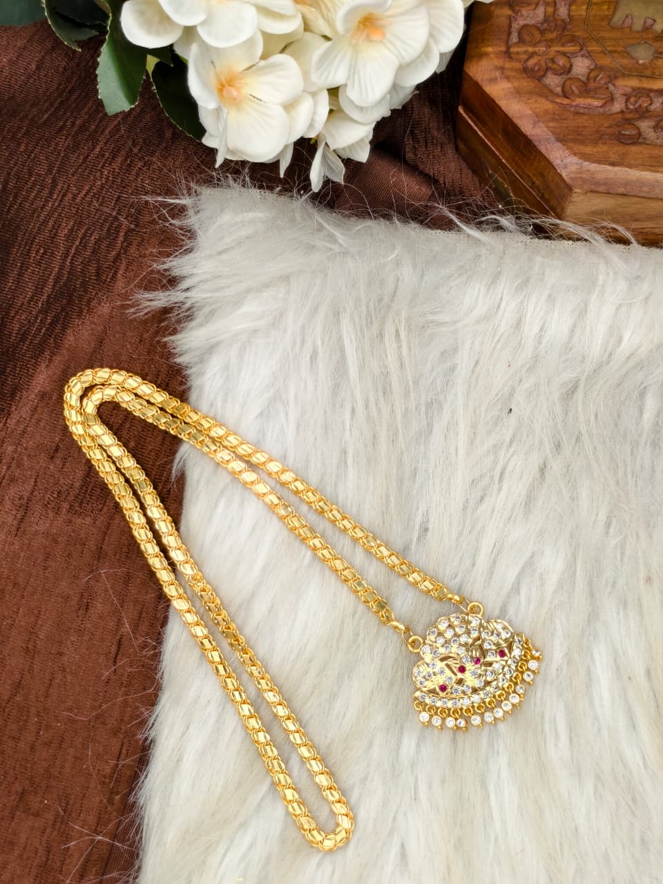 Women Impone Stone Dollar Chain with Gold Plated Finish