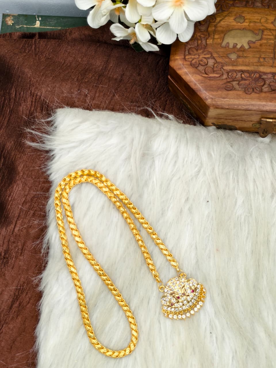 Women Impone Stone Dollar Chain with Gold Plated Finish