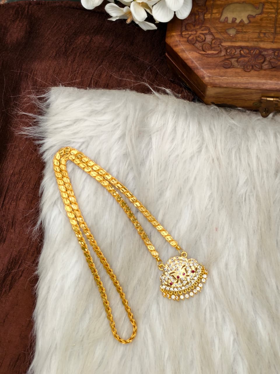Women Impone Stone Dollar Chain with Gold Plated Finish