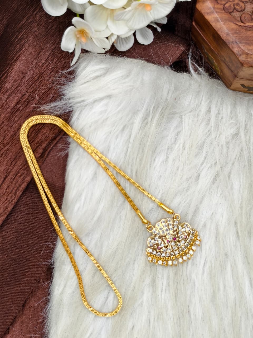 Women Impone Stone Dollar Chain with Gold Plated Finish
