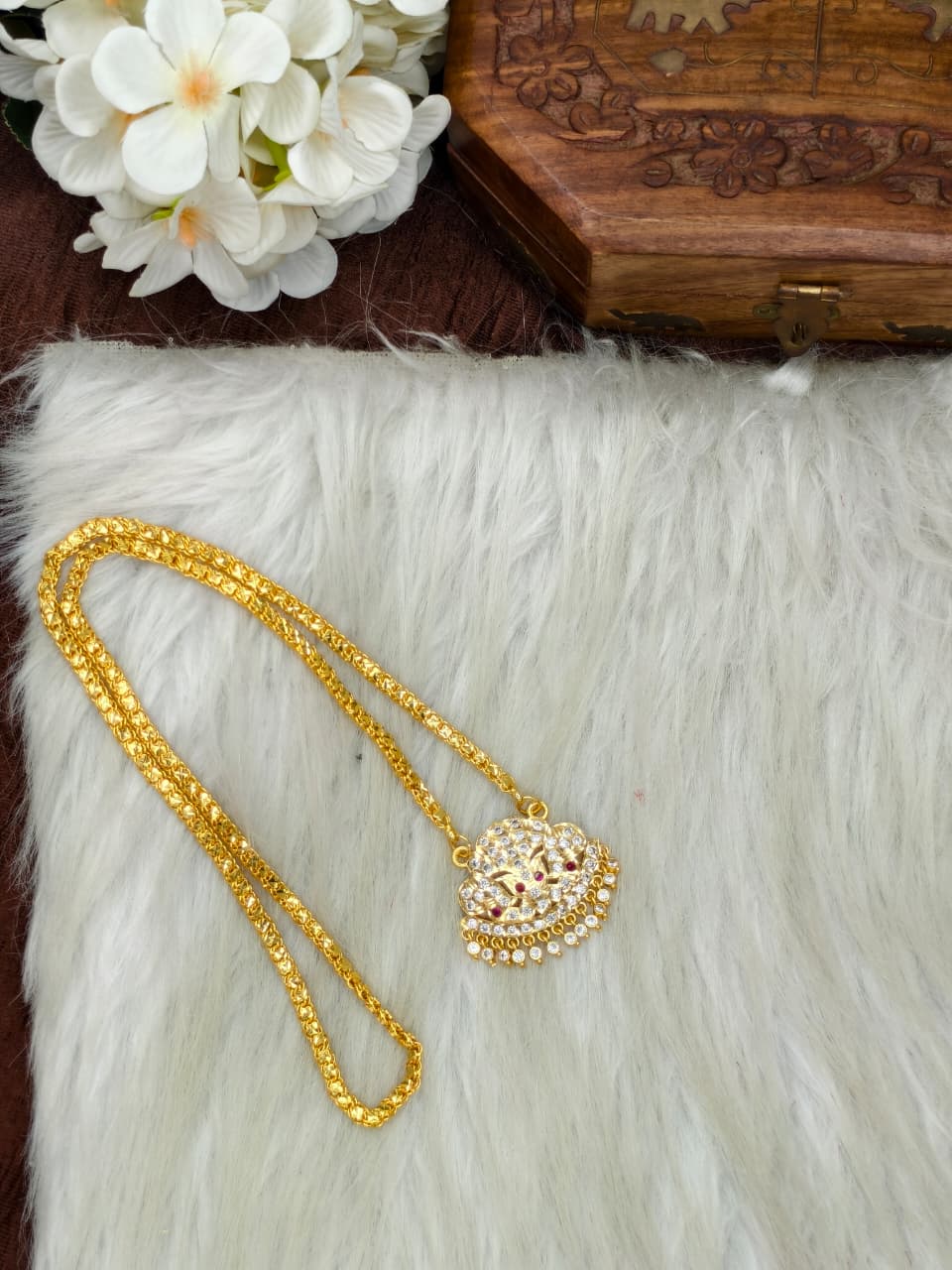 Women Impone Stone Dollar Chain with Gold Plated Finish