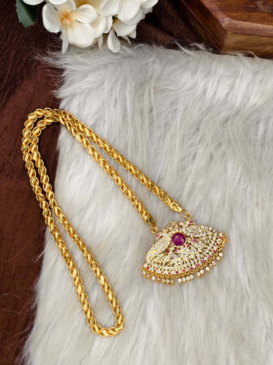 Women Impone Stone Dollar Chain with Gold Plated Finish