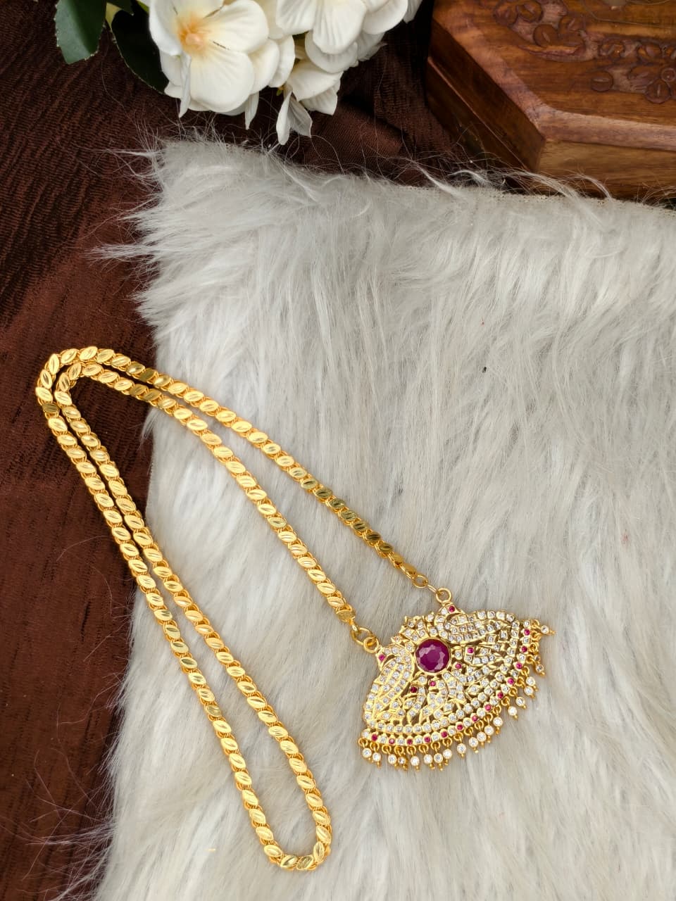 Women Impone Stone Dollar Chain with Gold Plated Finish