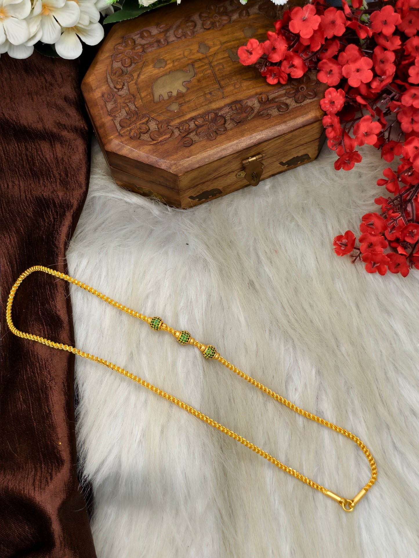 foming Mugappu chain (1Gram Gold plated) Stone Model
