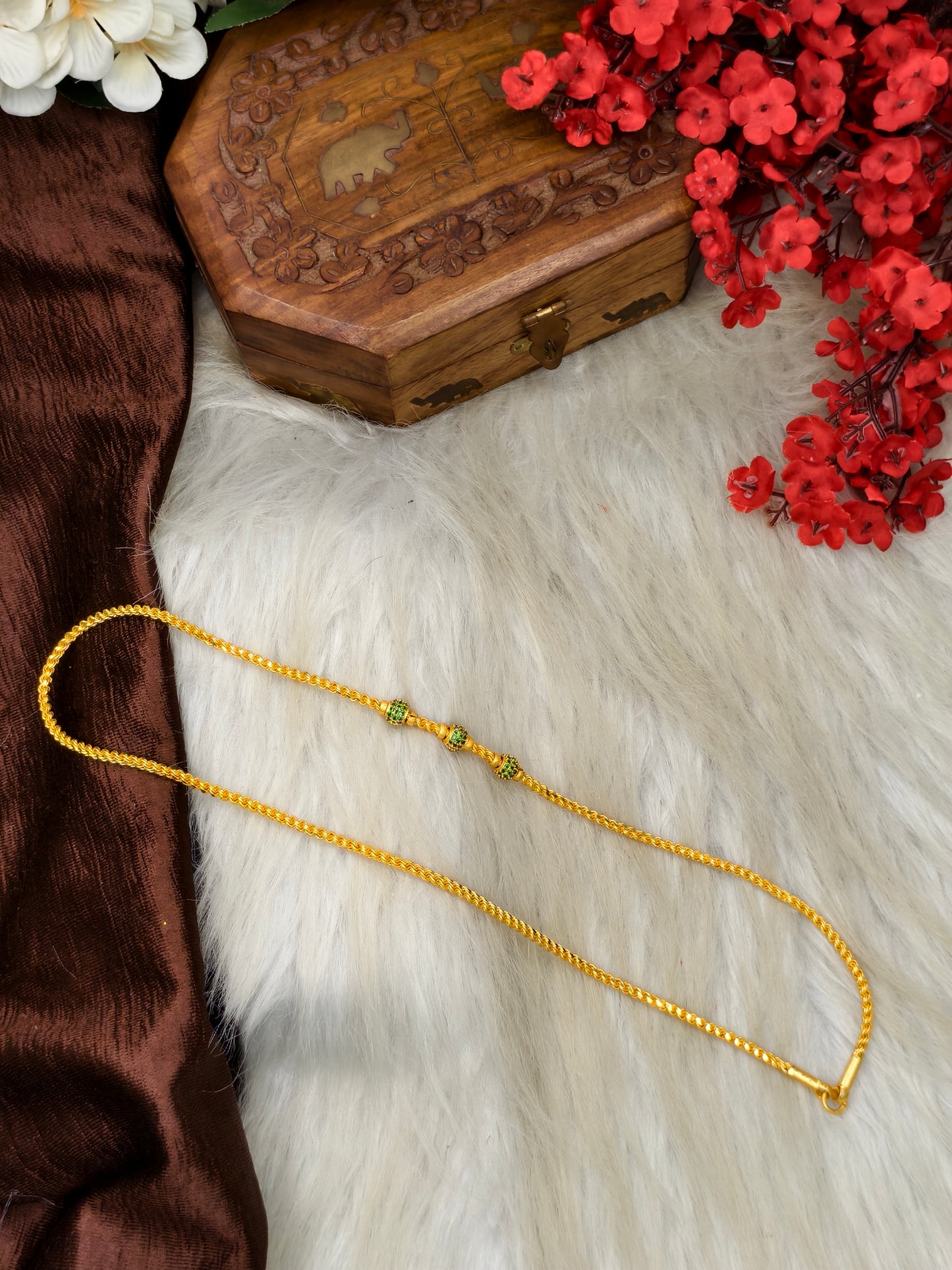 foming Mugappu chain (1Gram Gold plated) Stone Model