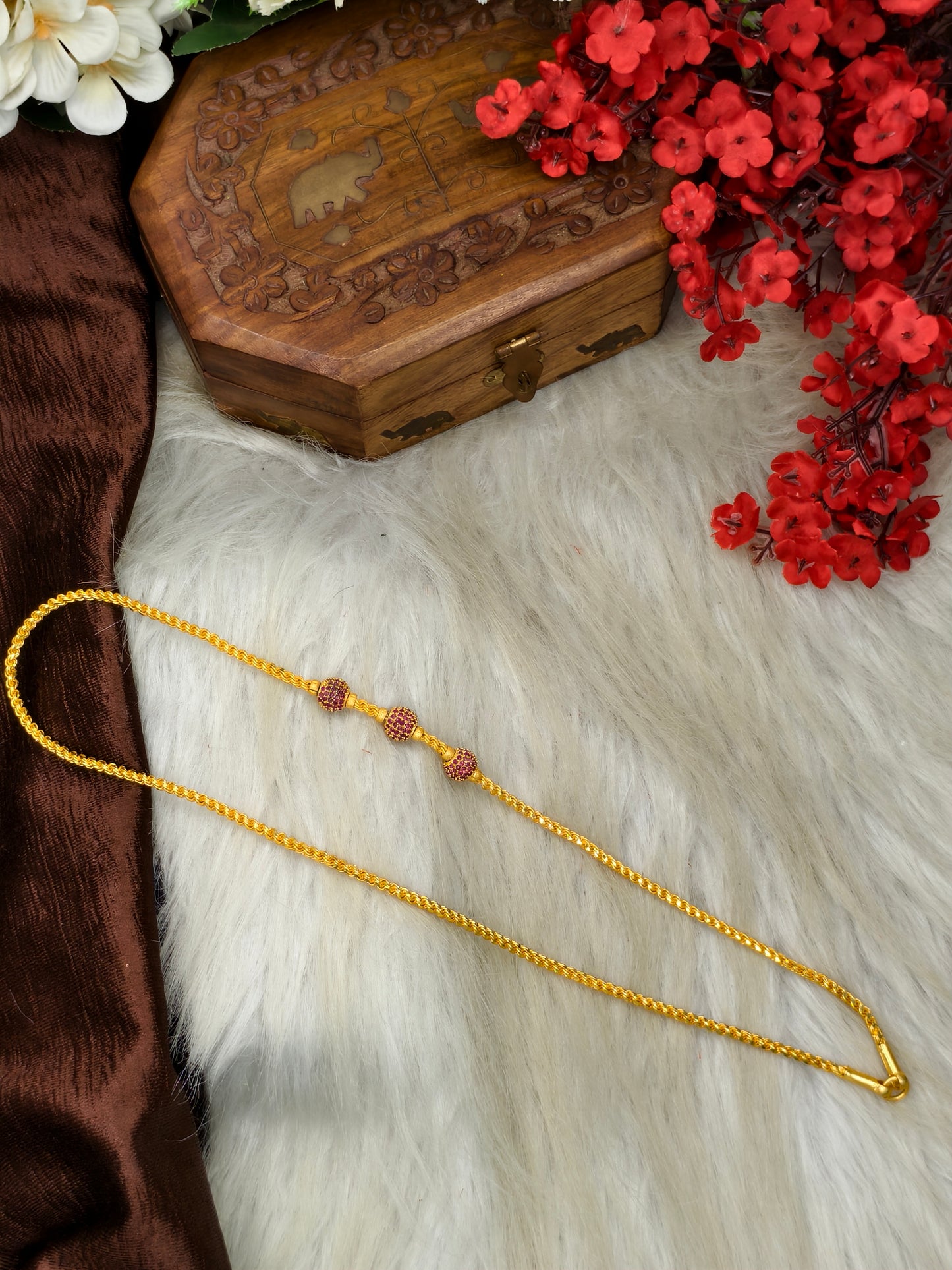 foming Mugappu chain (1Gram Gold plated) Stone Model