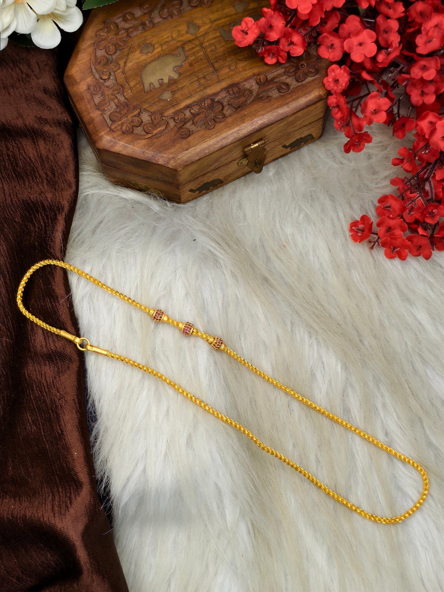 foming Mugappu chain (1Gram Gold plated) Stone Model