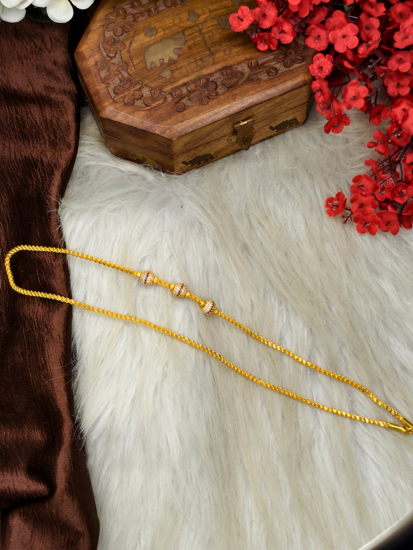 foming Mugappu chain (1Gram Gold plated) Stone Model