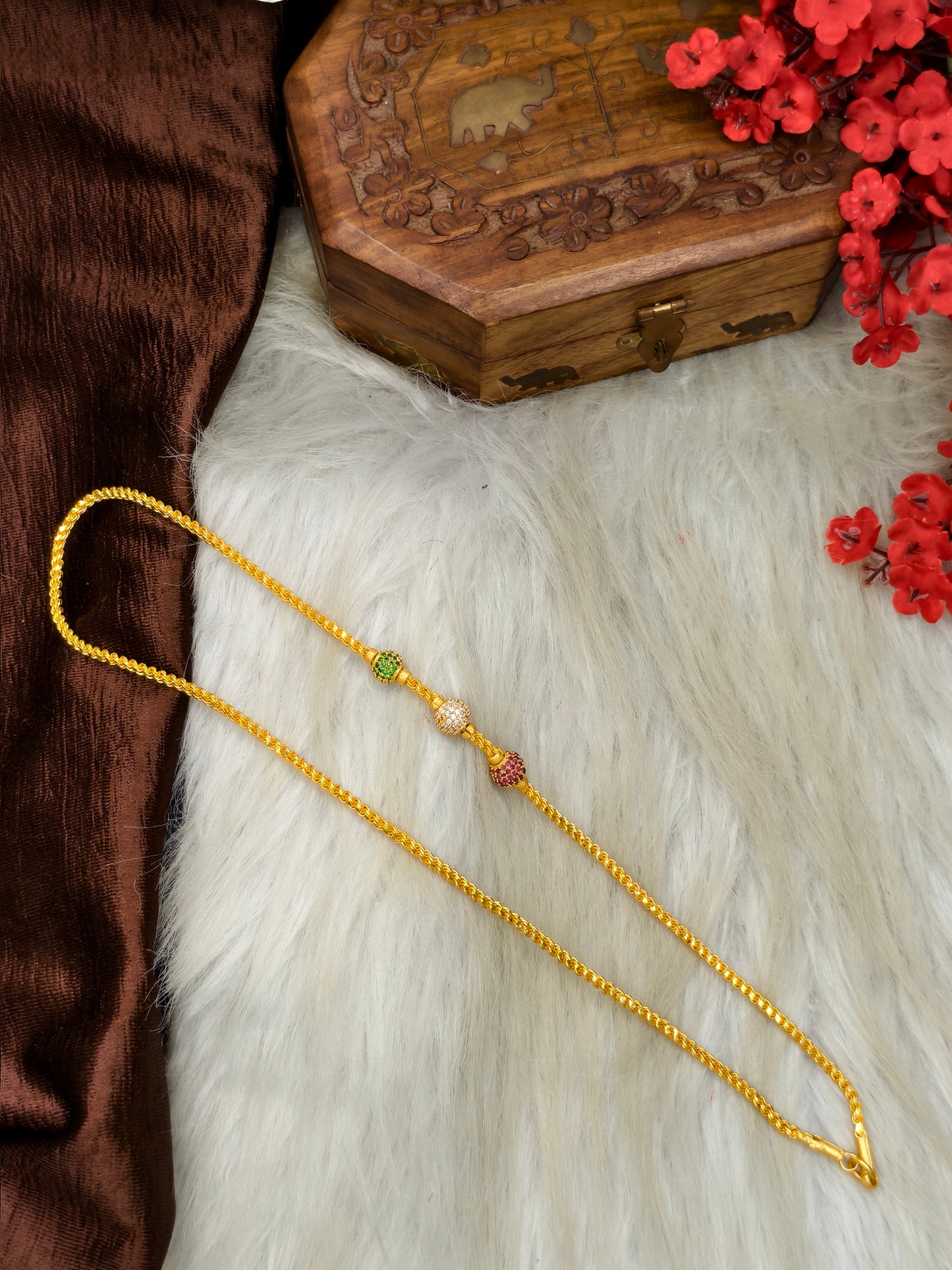 foming Mugappu chain (1Gram Gold plated) Stone Model