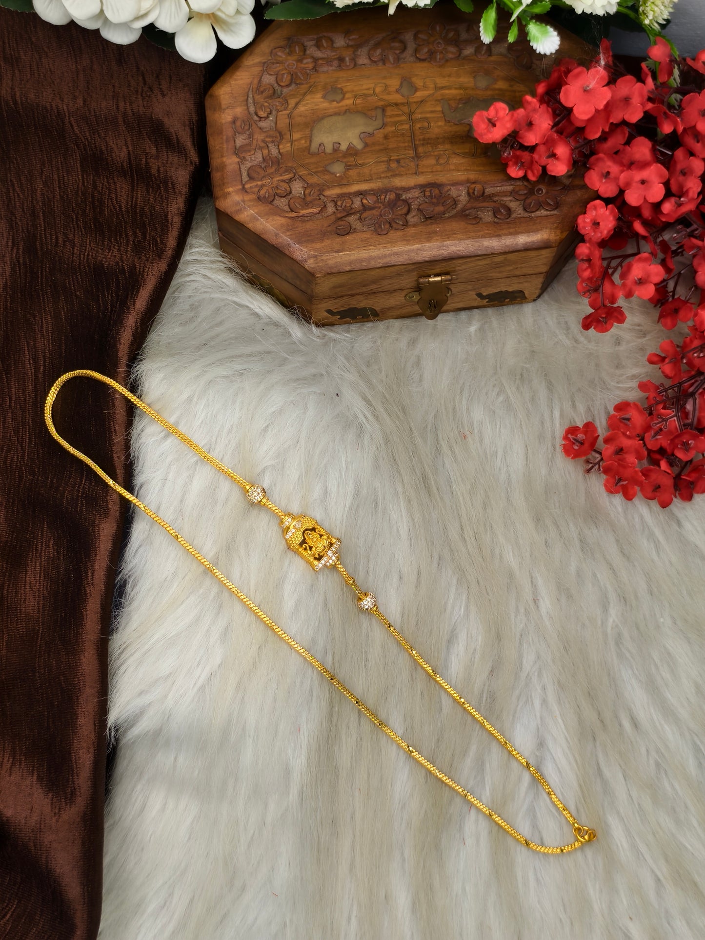 Forming Mugappu chain (1Gram Gold plated) Stone Model